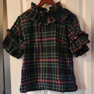 Plaid Ruffle Blouse - Multicolor